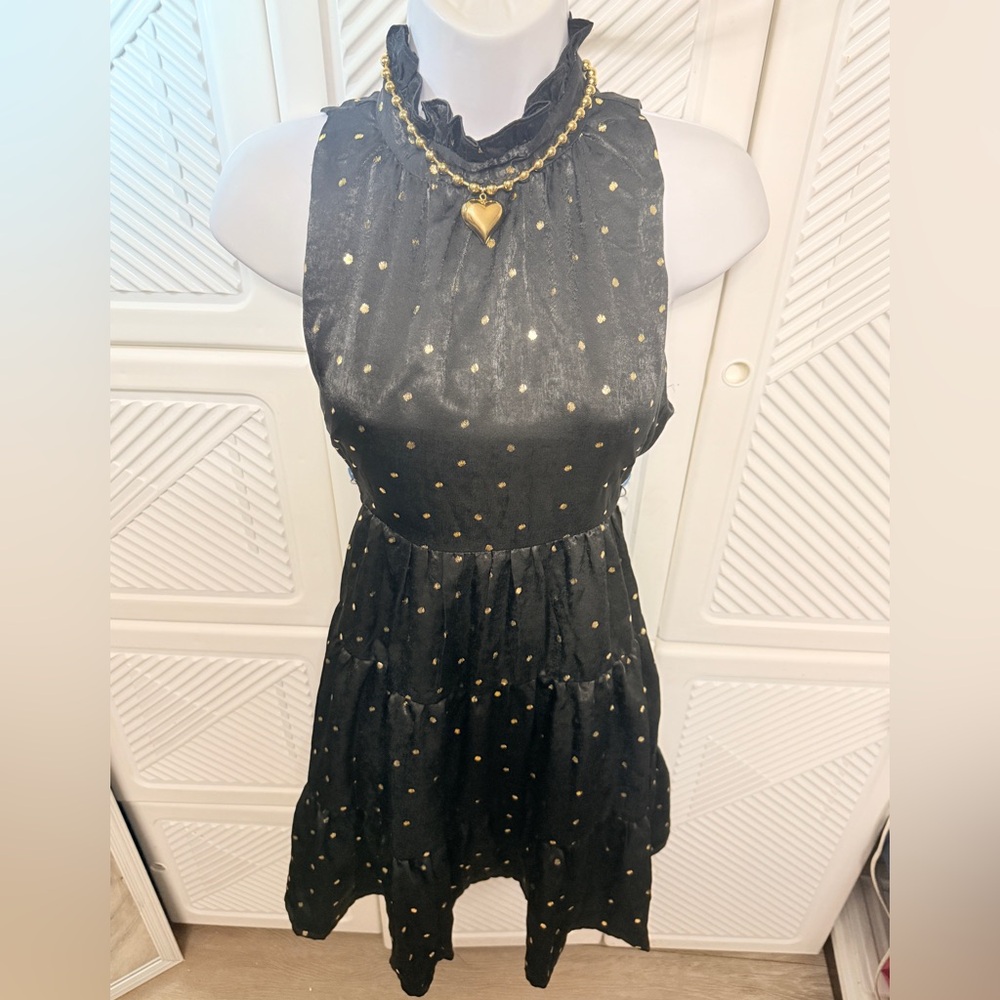 Elegant Black and Gold Polka Dot Dress - Picture 4 of 6